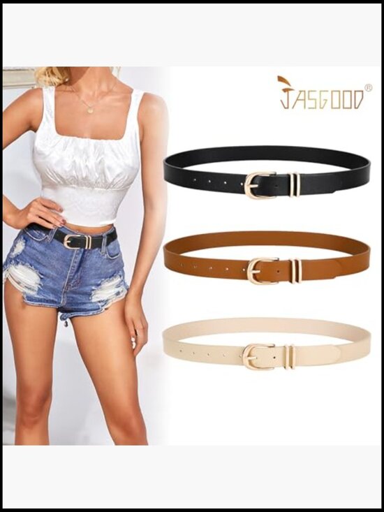3 Pack Faux Leather Waist Belts with Gold Buckle for Jeans Dresses Pants main image 6